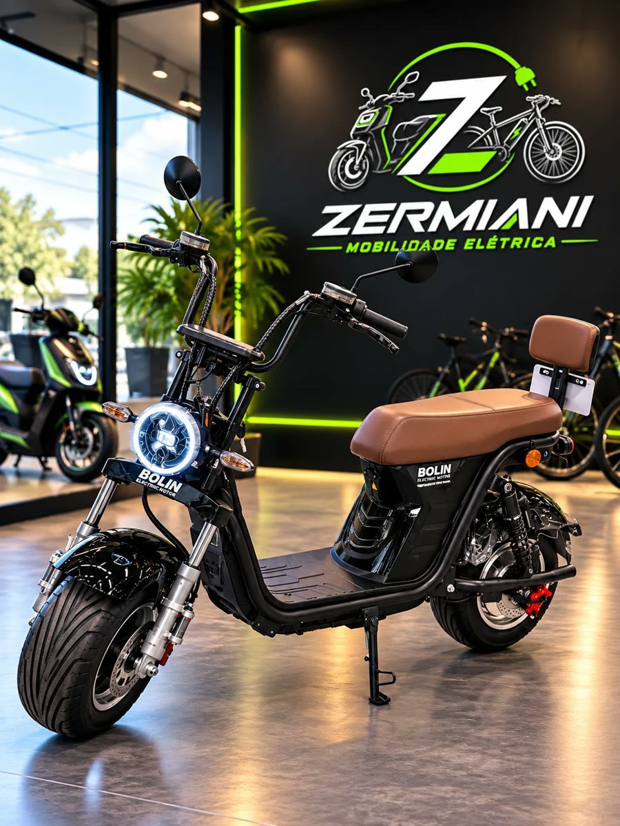 Scooter elétrica X13 preta com banco marrom