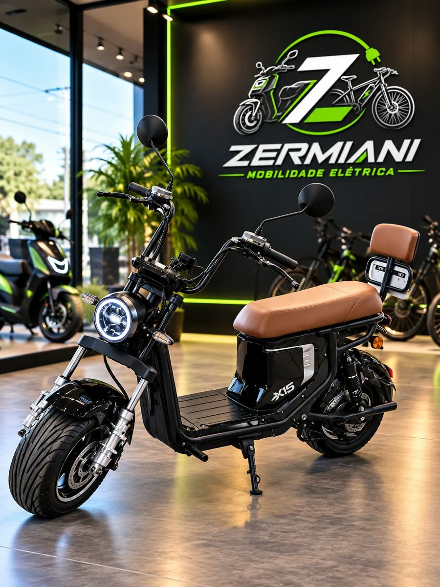 Scooter elétrica X15 preta com banco marrom